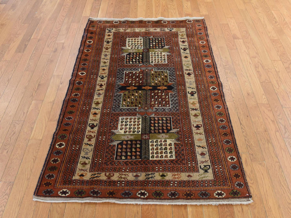 Persian Tribal hand-knotted wool rug in Brown, 4' x 5'10", SKU O078799 (view 2)