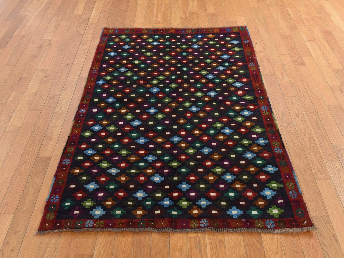 Baluch Tribal hand-knotted wool rug in Black, 4'1" x 6', SKU O078800 (view 2)