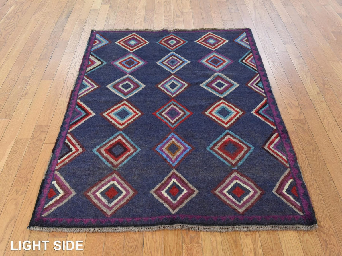 Baluch Tribal hand-knotted wool rug in Blue, 4'2" x 5'7", SKU O078801 (view 3)