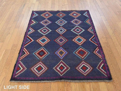 Baluch Tribal hand-knotted wool rug in Blue, 4'2" x 5'7", SKU O078801 (view 3)
