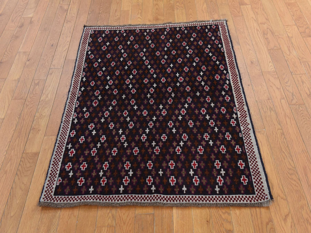 Baluch Tribal hand-knotted wool rug in Blue, 3'4" x 4'6", SKU O078802 (view 2)