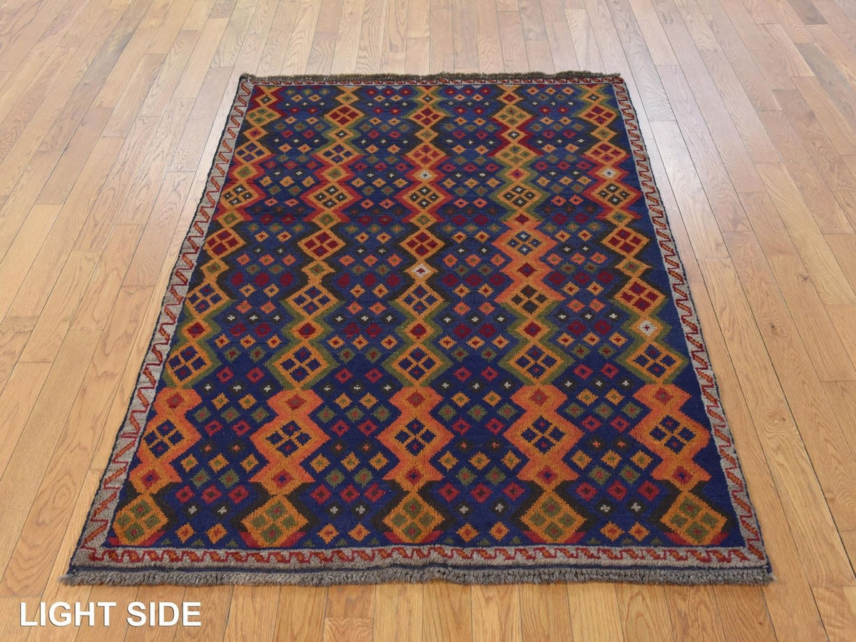 Baluch Tribal hand-knotted wool rug in Blue, 4'1" x 5'8", SKU O078803 (view 3)