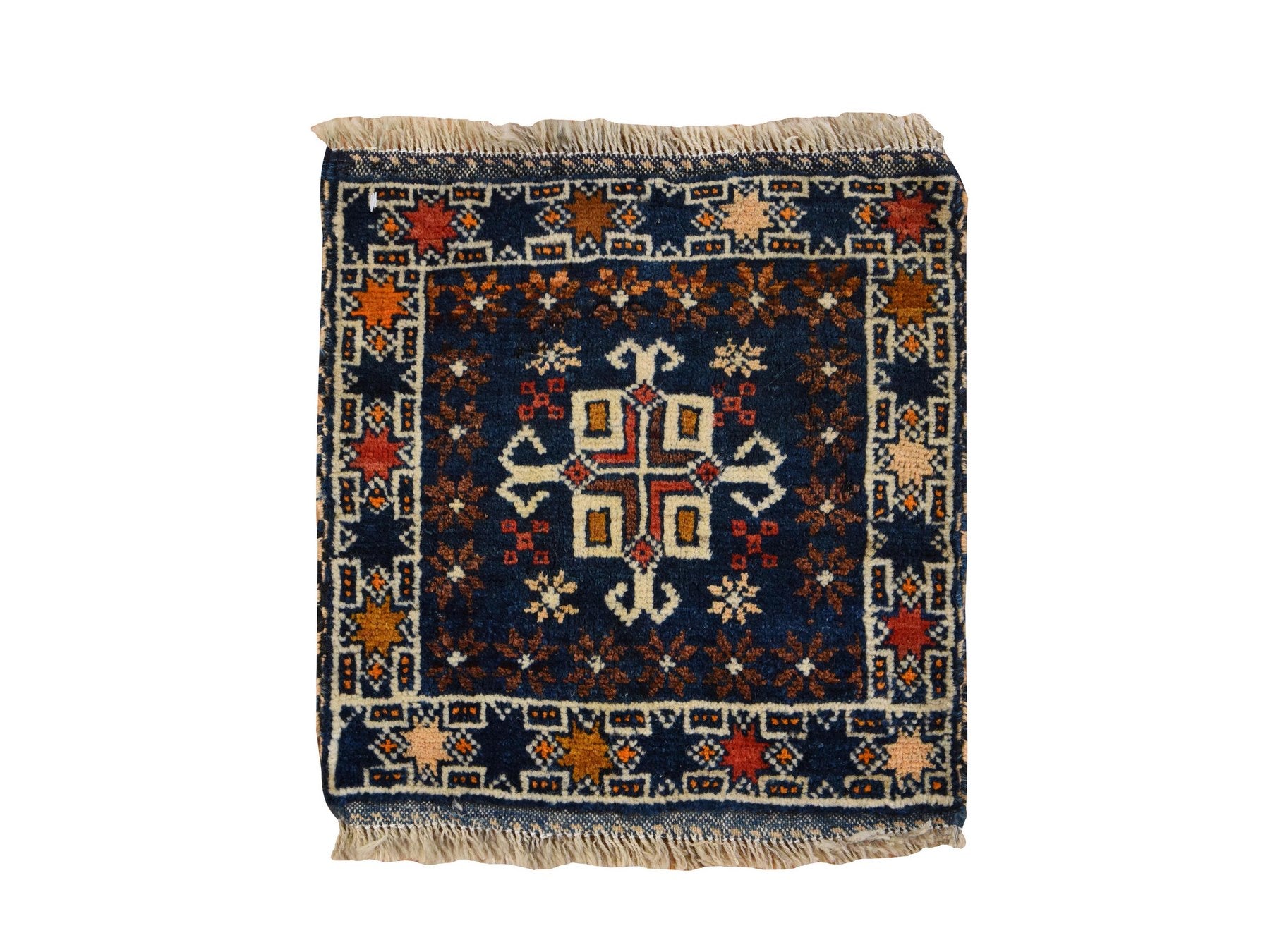 Antique hand-knotted wool rug in Blue, 1'3" x 1'4", SKU O078804