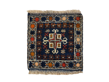 Antique hand-knotted wool rug in Blue, 1'3" x 1'4", SKU O078804
