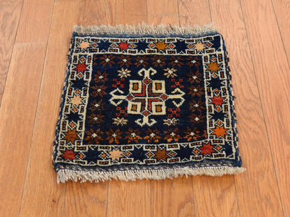 Antique hand-knotted wool rug in Blue, 1'3" x 1'4", SKU O078804 (view 2)