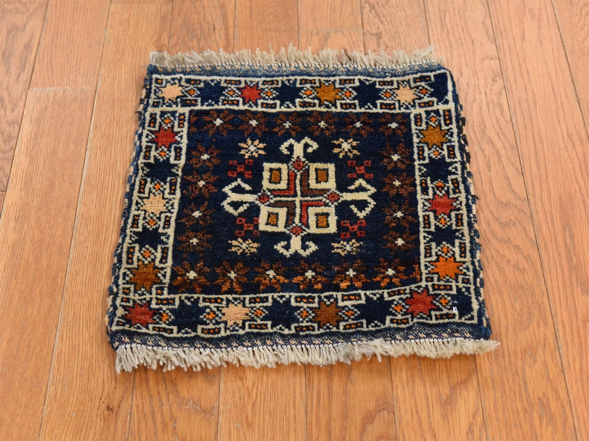 Antique hand-knotted wool rug in Blue, 1'3" x 1'4", SKU O078804 (view 2)