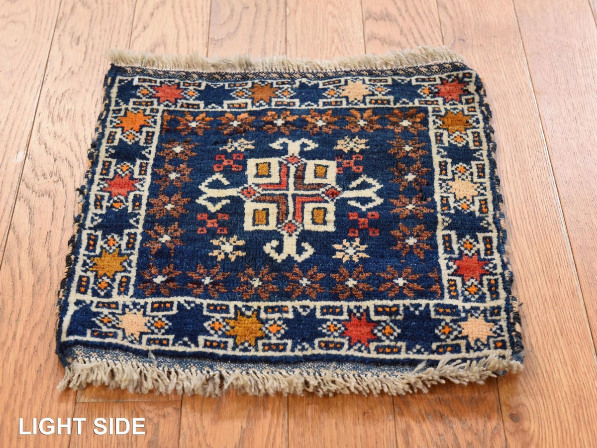 Antique hand-knotted wool rug in Blue, 1'3" x 1'4", SKU O078804 (view 3)