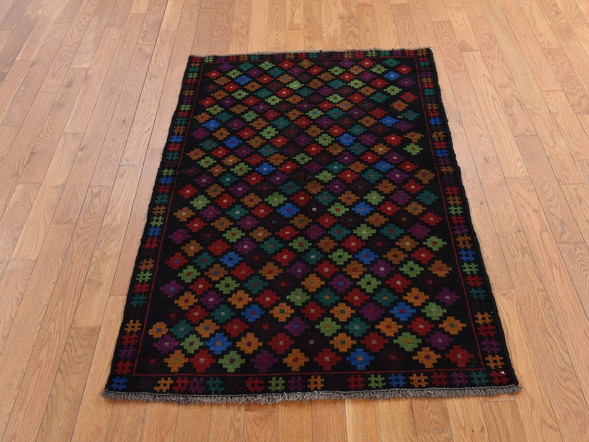 Baluch Tribal hand-knotted wool rug in Black, 3'5" x 5', SKU O078806 (view 2)