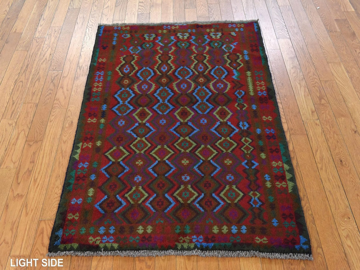 Baluch Tribal hand-knotted wool rug in Red, 3'5" x 4'8", SKU O078808 (view 3)