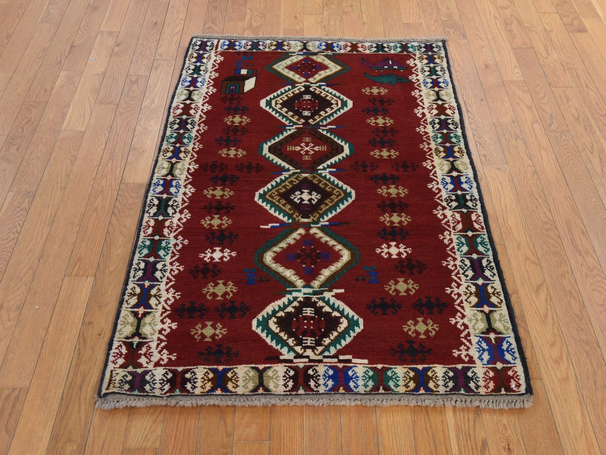 Baluch Tribal hand-knotted wool rug in Red, 3'3" x 4'9", SKU O078824 (view 2)