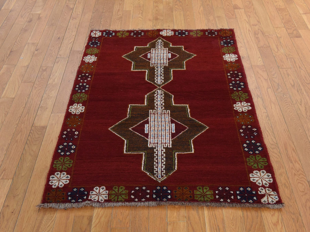 Baluch Tribal hand-knotted wool rug in Red, 3'7" x 4'10", SKU O078825 (view 2)