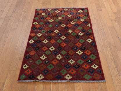 Baluch Tribal hand-knotted wool rug in Red, 3'1" x 4'10", SKU O078826 (view 2)