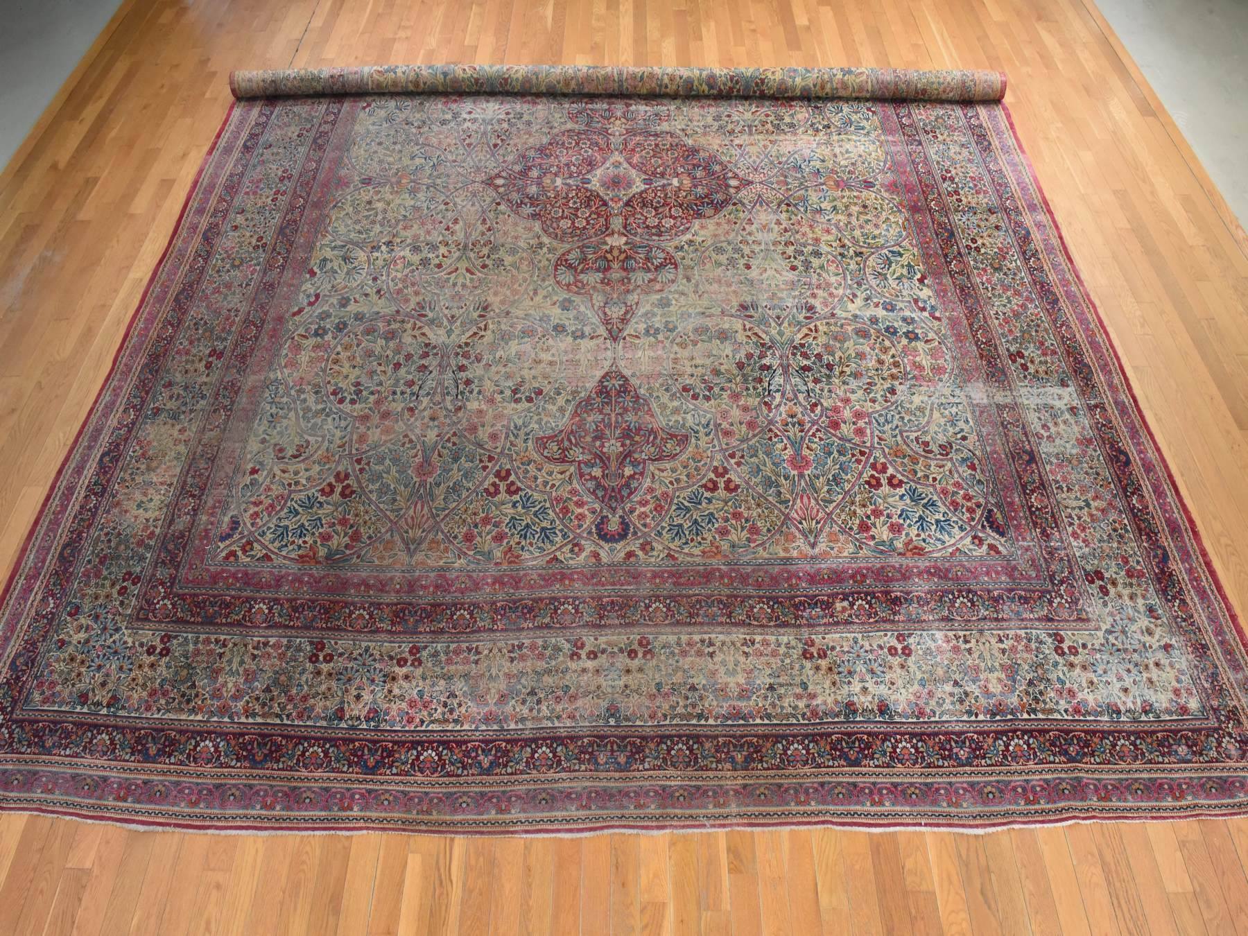 Kerman Antique hand-knotted wool rug in Beige, 14' x 17'5", SKU O078827 (view 2)