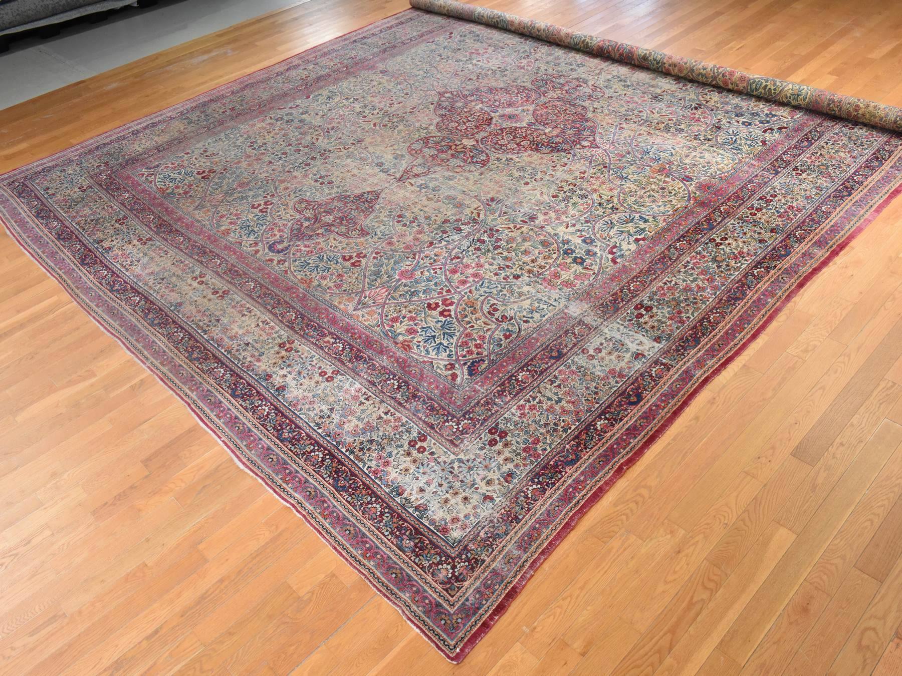 Kerman Antique hand-knotted wool rug in Beige, 14' x 17'5", SKU O078827 (view 4)