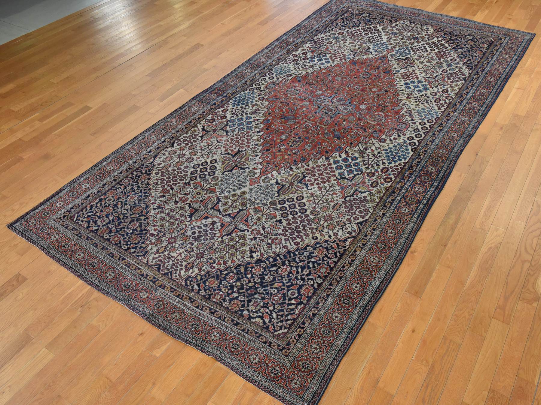 Persian Antique hand-knotted wool rug in Ivory, 6'10" x 14', SKU O078831 (view 4)