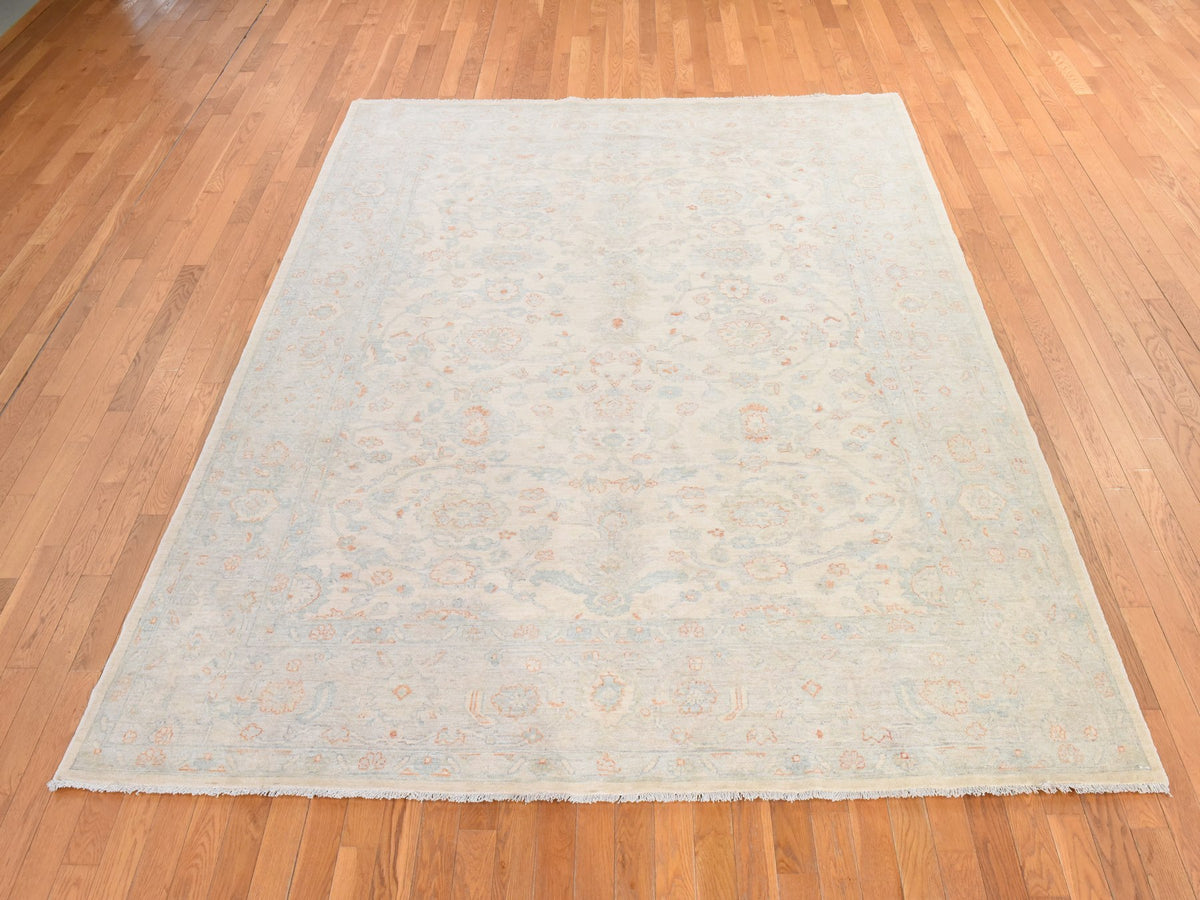 Peshawar Oushak hand-knotted wool rug in Ivory, 8' x 9'9", SKU O078833 (view 2)