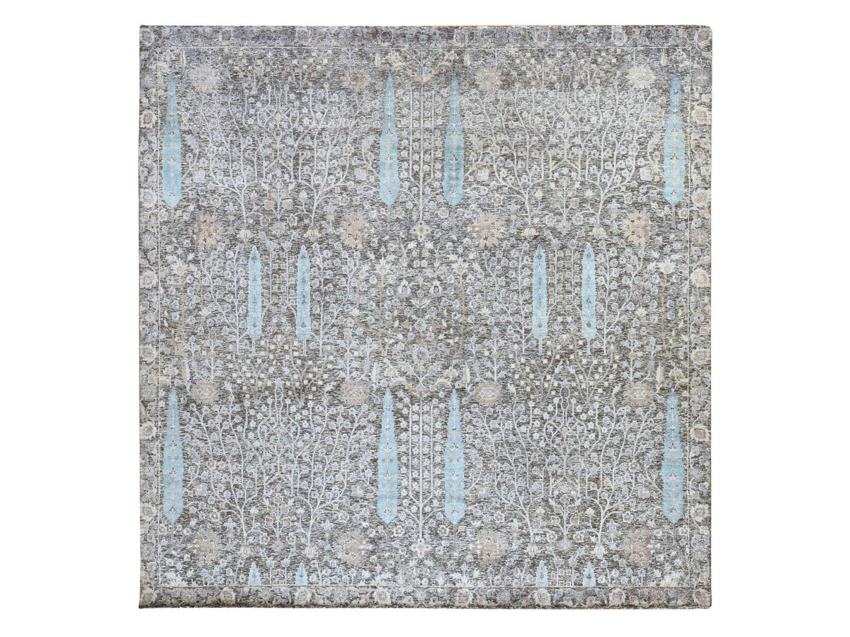 Transitional hand-knotted silk rug in Black, 10' x 10', SKU O078836