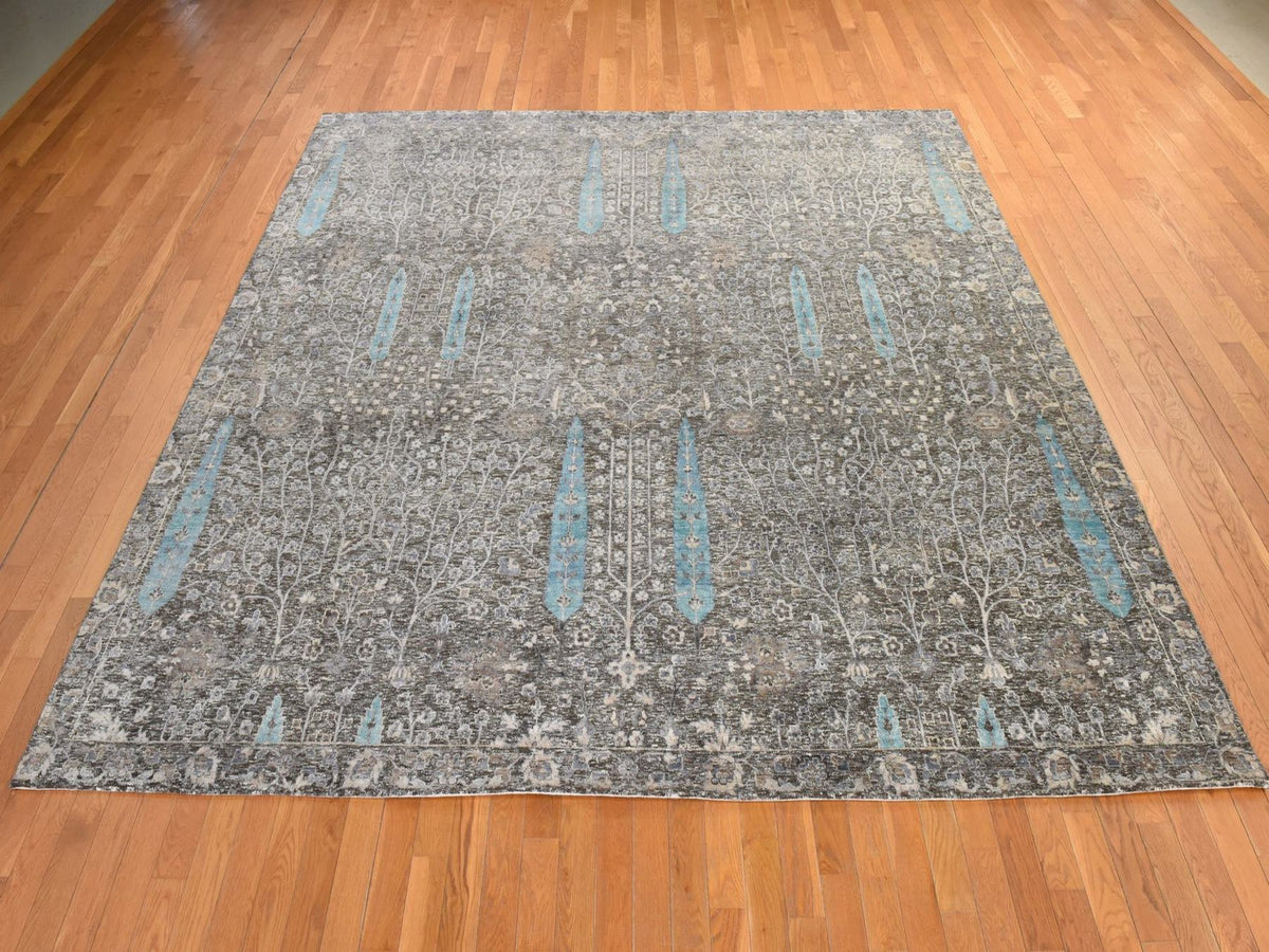 Transitional hand-knotted silk rug in Black, 10' x 10', SKU O078836 (view 2)