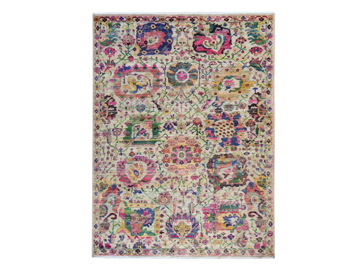 Modern / Contemporary hand-knotted sari silk rug in Ivory, 9'2" x 12'2", SKU O078837