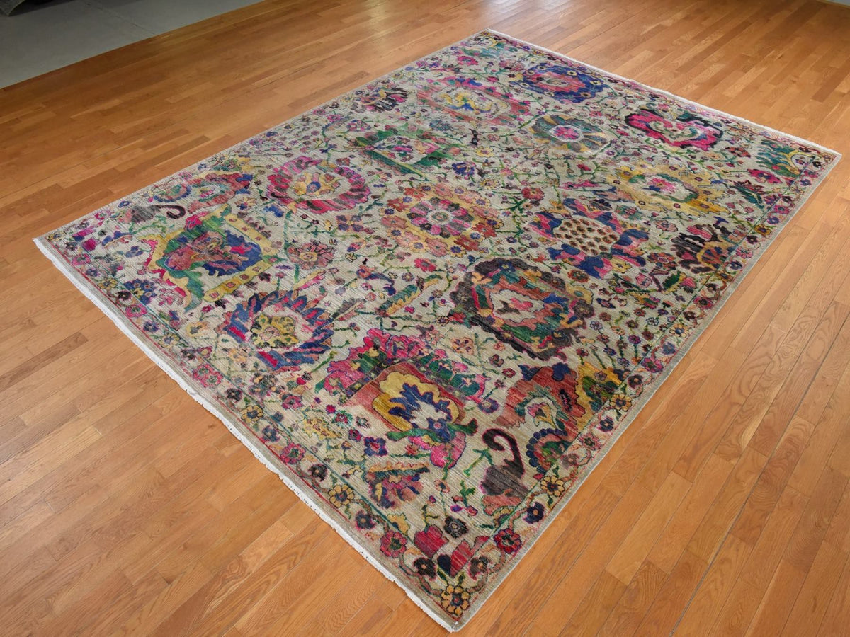 Modern / Contemporary hand-knotted sari silk rug in Ivory, 9'2" x 12'2", SKU O078837 (view 4)