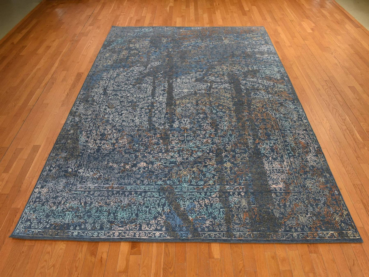 Persian Modern / Contemporary hand-knotted wool/silk rug in Blue, 9' x 12', SKU O078838 (view 2)