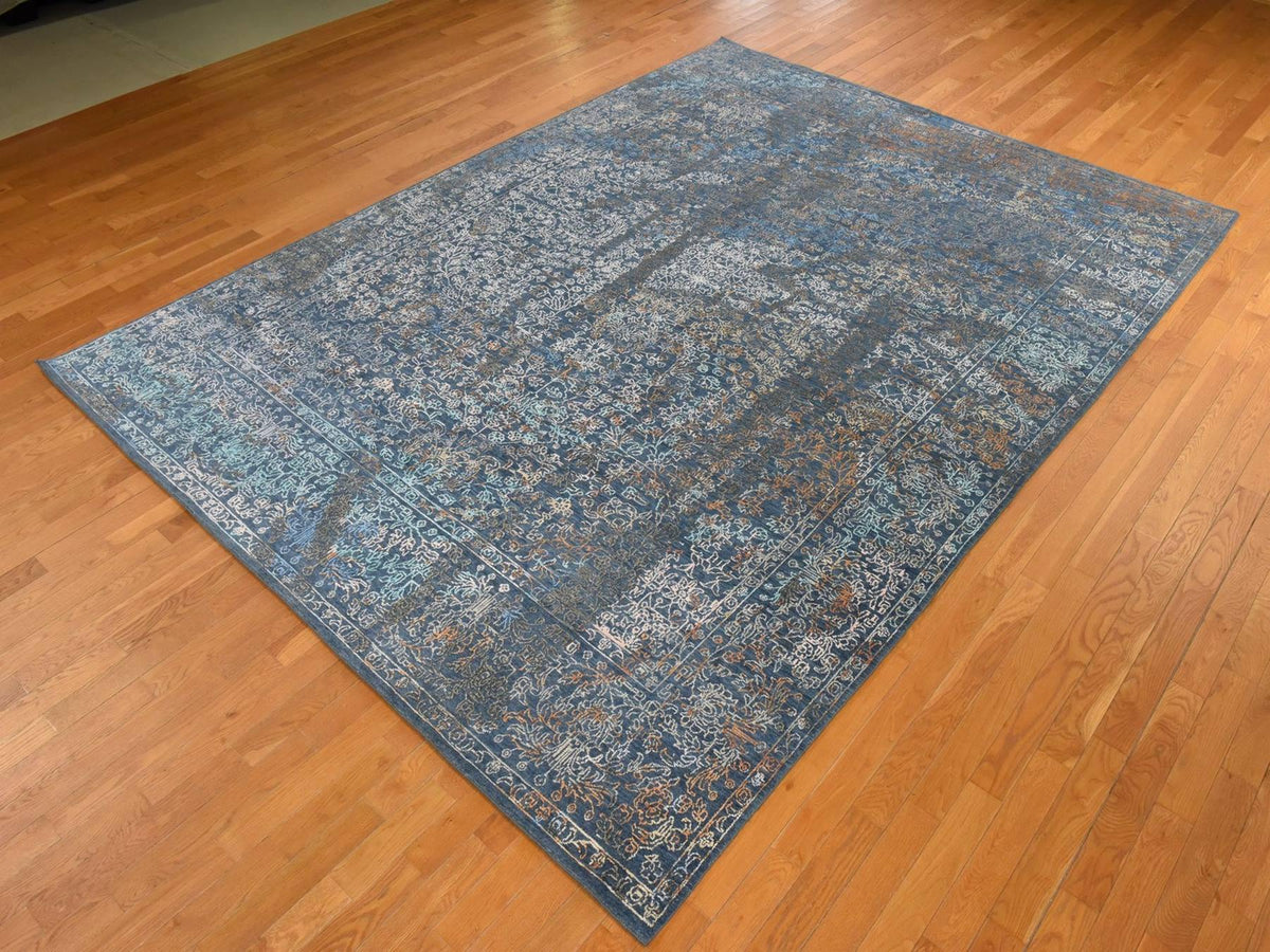 Persian Modern / Contemporary hand-knotted wool/silk rug in Blue, 9' x 12', SKU O078838 (view 4)