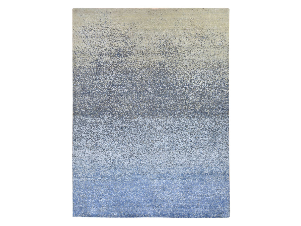 Modern / Contemporary hand-knotted wool/silk rug in Blue, 9' x 12', SKU O078839