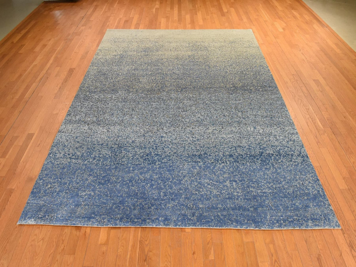 Modern / Contemporary hand-knotted wool/silk rug in Blue, 9' x 12', SKU O078839 (view 2)