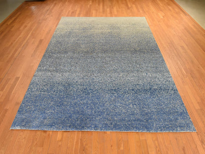 Modern / Contemporary hand-knotted wool/silk rug in Blue, 9' x 12', SKU O078839 (view 2)