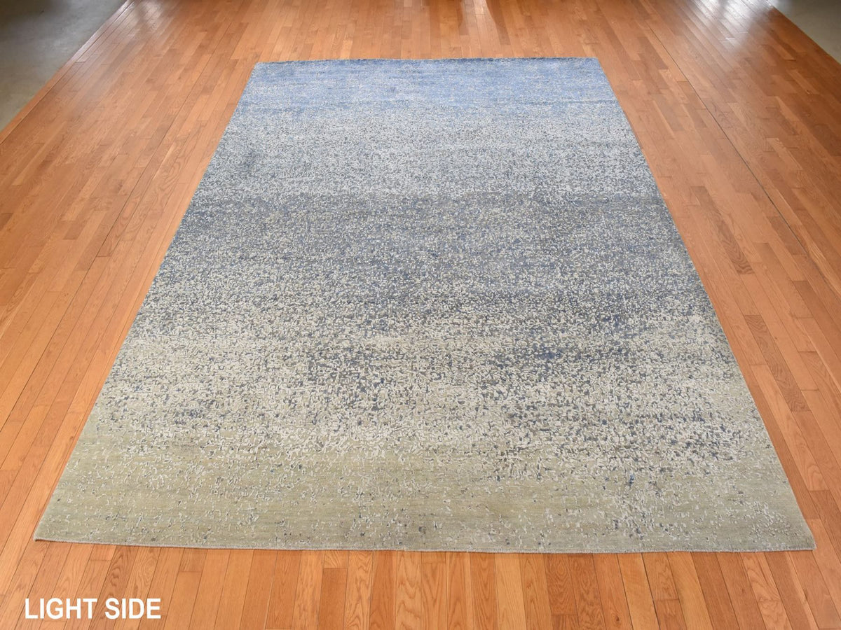 Modern / Contemporary hand-knotted wool/silk rug in Blue, 9' x 12', SKU O078839 (view 3)