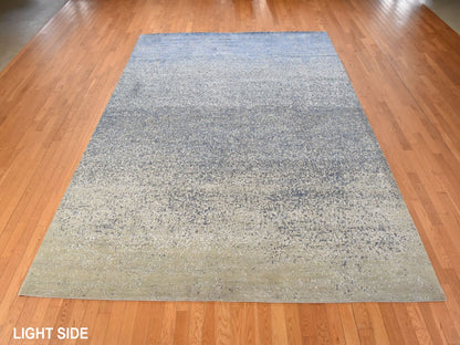 Modern / Contemporary hand-knotted wool/silk rug in Blue, 9' x 12', SKU O078839 (view 3)