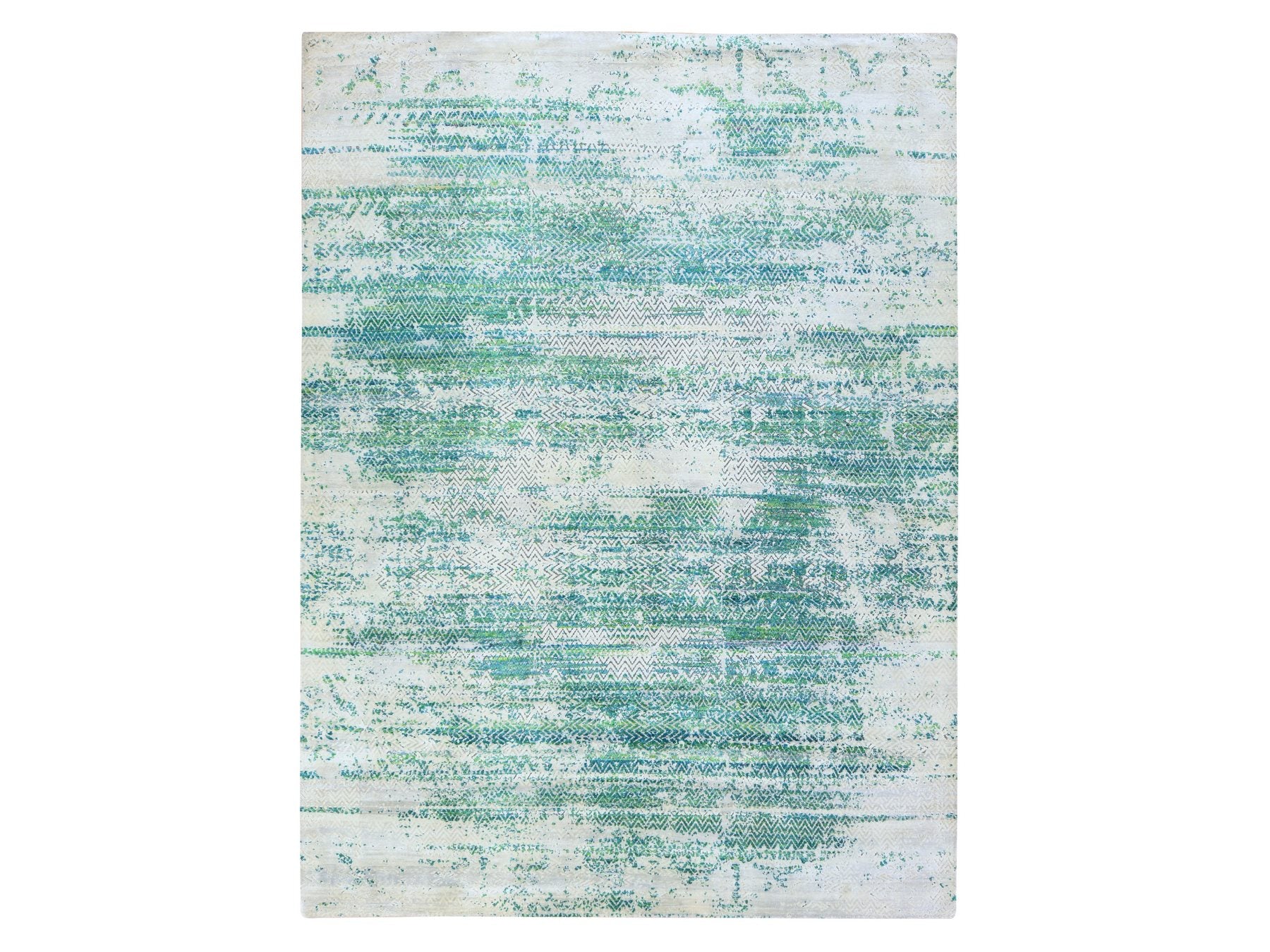  hand-knotted wool/silk rug in Green, 8'10" x 12', SKU O078841
