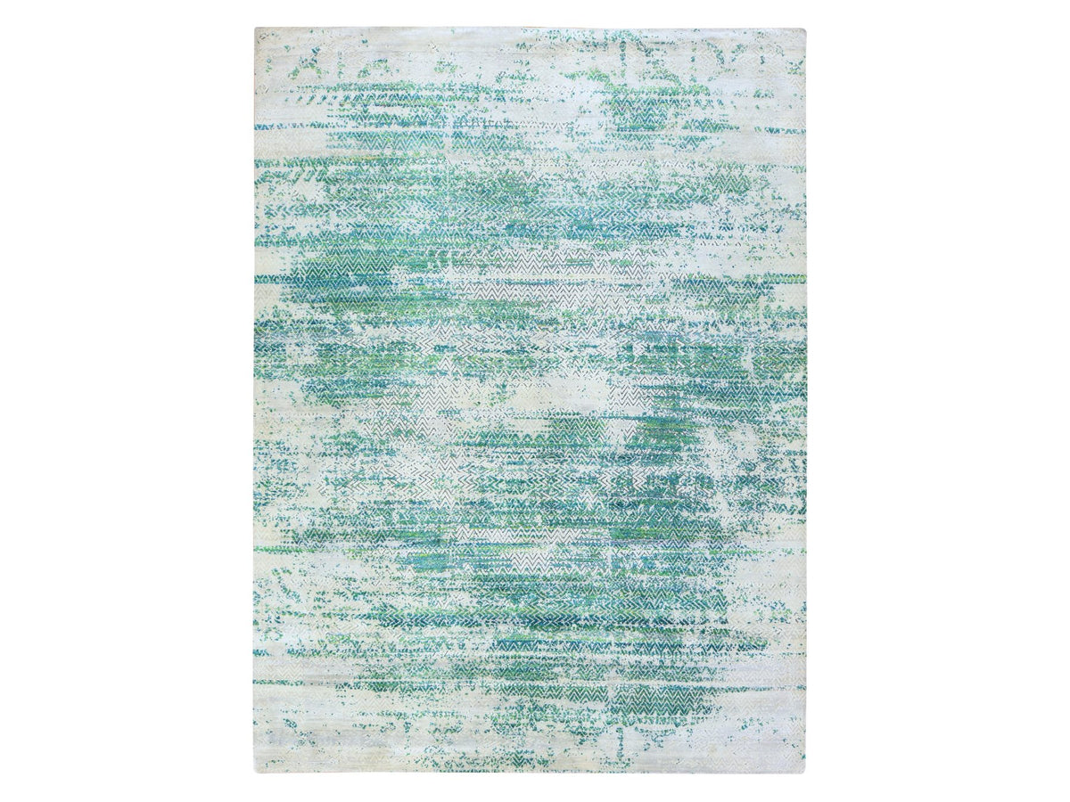  hand-knotted wool/silk rug in Green, 8'10" x 12', SKU O078841
