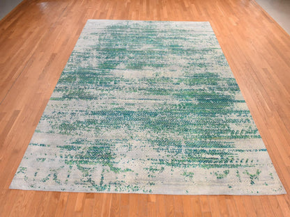 hand-knotted wool/silk rug in Green, 8'10" x 12', SKU O078841 (view 2)