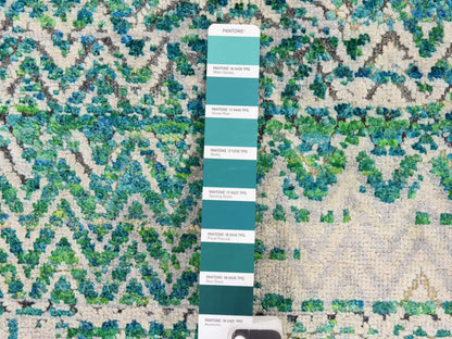  hand-knotted wool/silk rug in Green, 8'10" x 12', SKU O078841 (view 6)