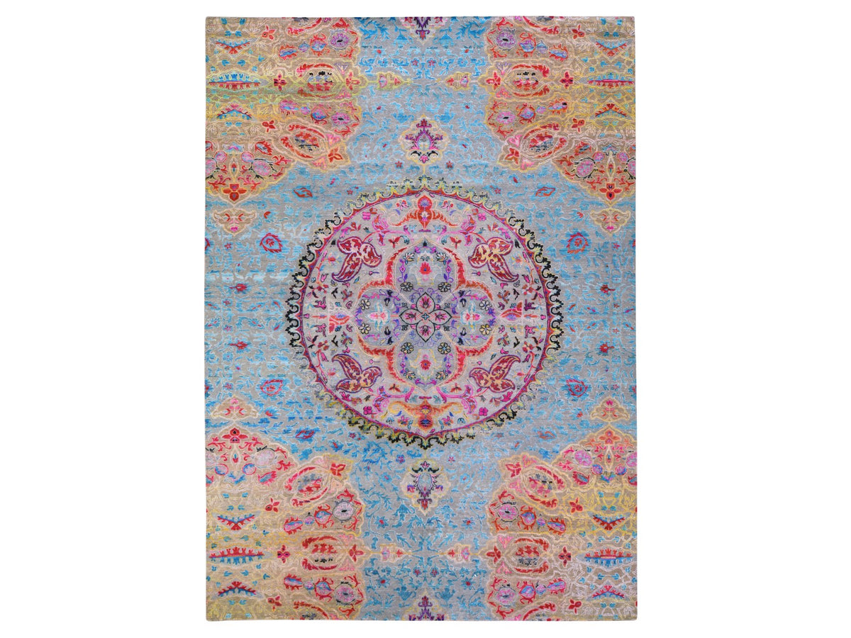 Transitional hand-knotted wool/silk rug in Blue, 9'9" x 13'8", SKU O078845