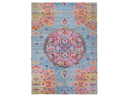 Transitional hand-knotted wool/silk rug in Blue, 9'9" x 13'8", SKU O078845