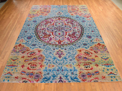 Transitional hand-knotted wool/silk rug in Blue, 9'9" x 13'8", SKU O078845 (view 2)