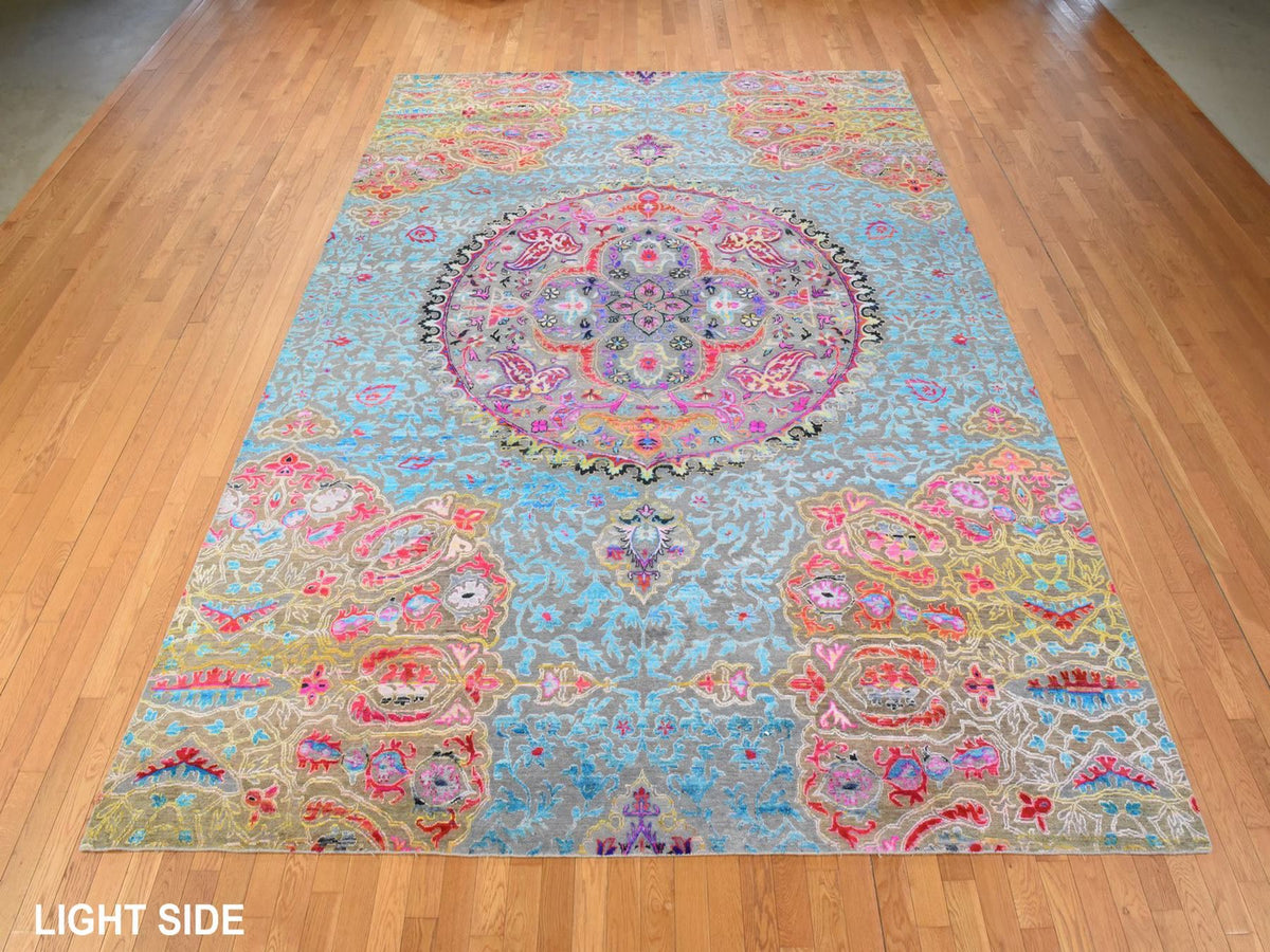 Transitional hand-knotted wool/silk rug in Blue, 9'9" x 13'8", SKU O078845 (view 3)