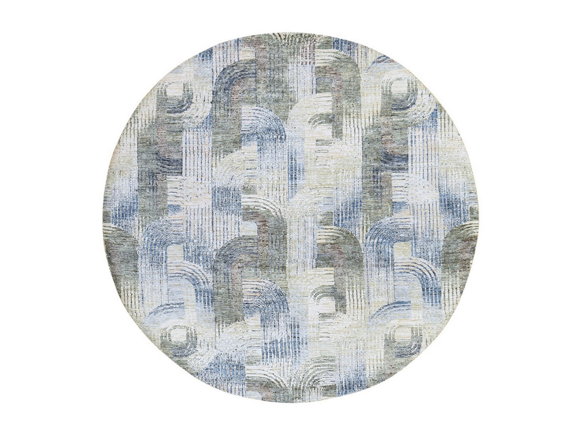 Modern / Contemporary hand-knotted wool/silk rug in Beige, 8' x 8', SKU O078847