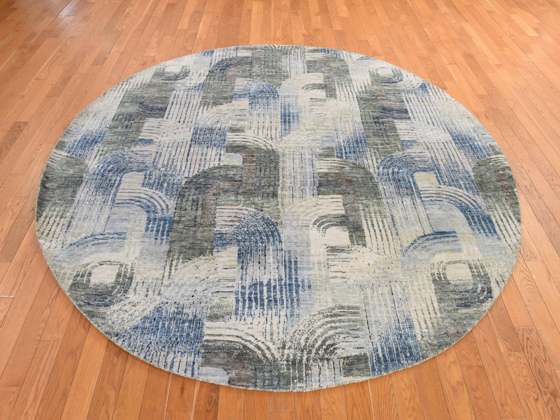 Modern / Contemporary hand-knotted wool/silk rug in Beige, 8' x 8', SKU O078847 (view 2)