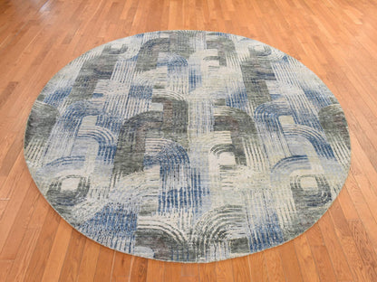 Modern / Contemporary hand-knotted wool/silk rug in Beige, 8' x 8', SKU O078847 (view 2)