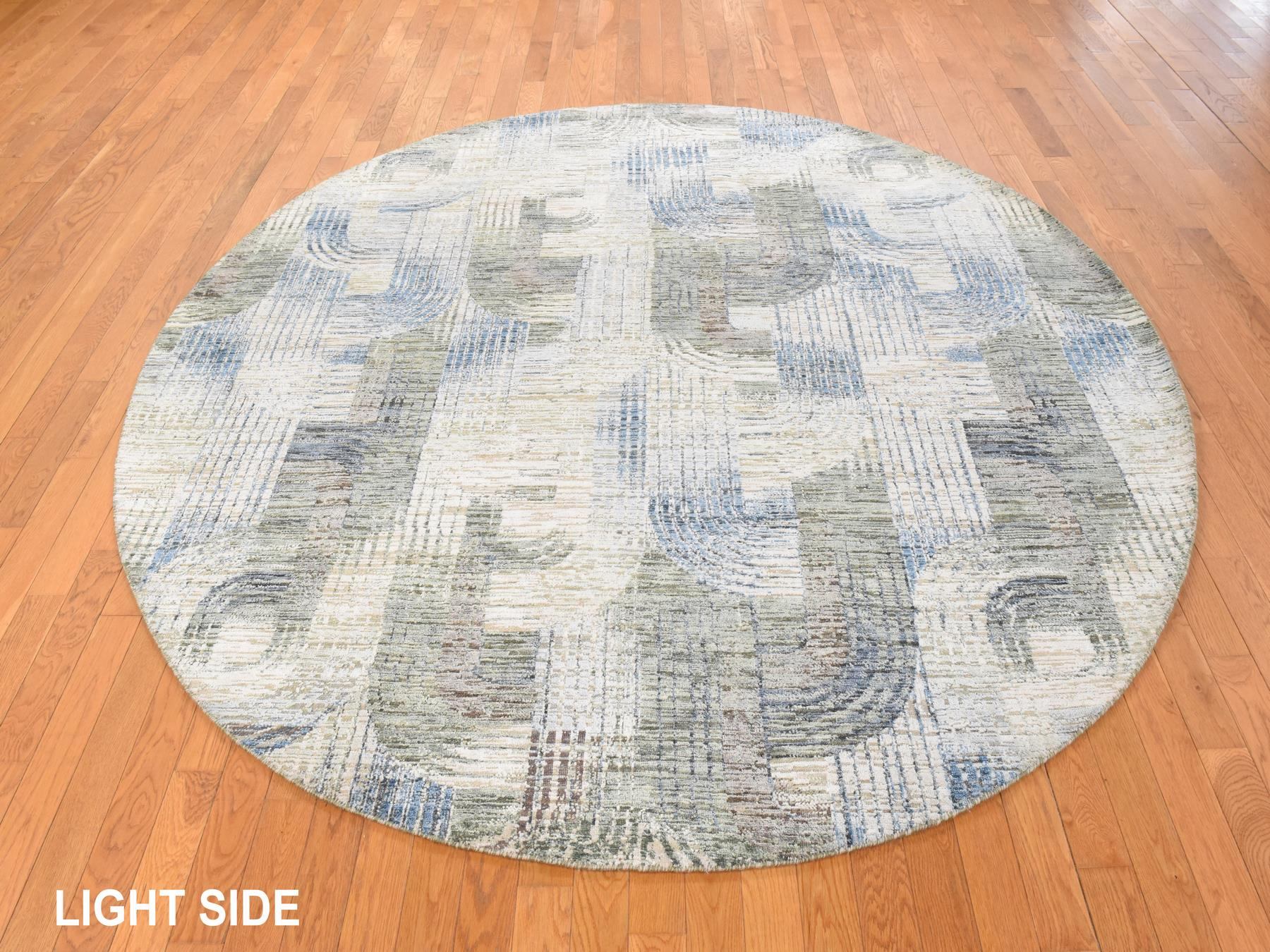 Modern / Contemporary hand-knotted wool/silk rug in Beige, 8' x 8', SKU O078847 (view 3)