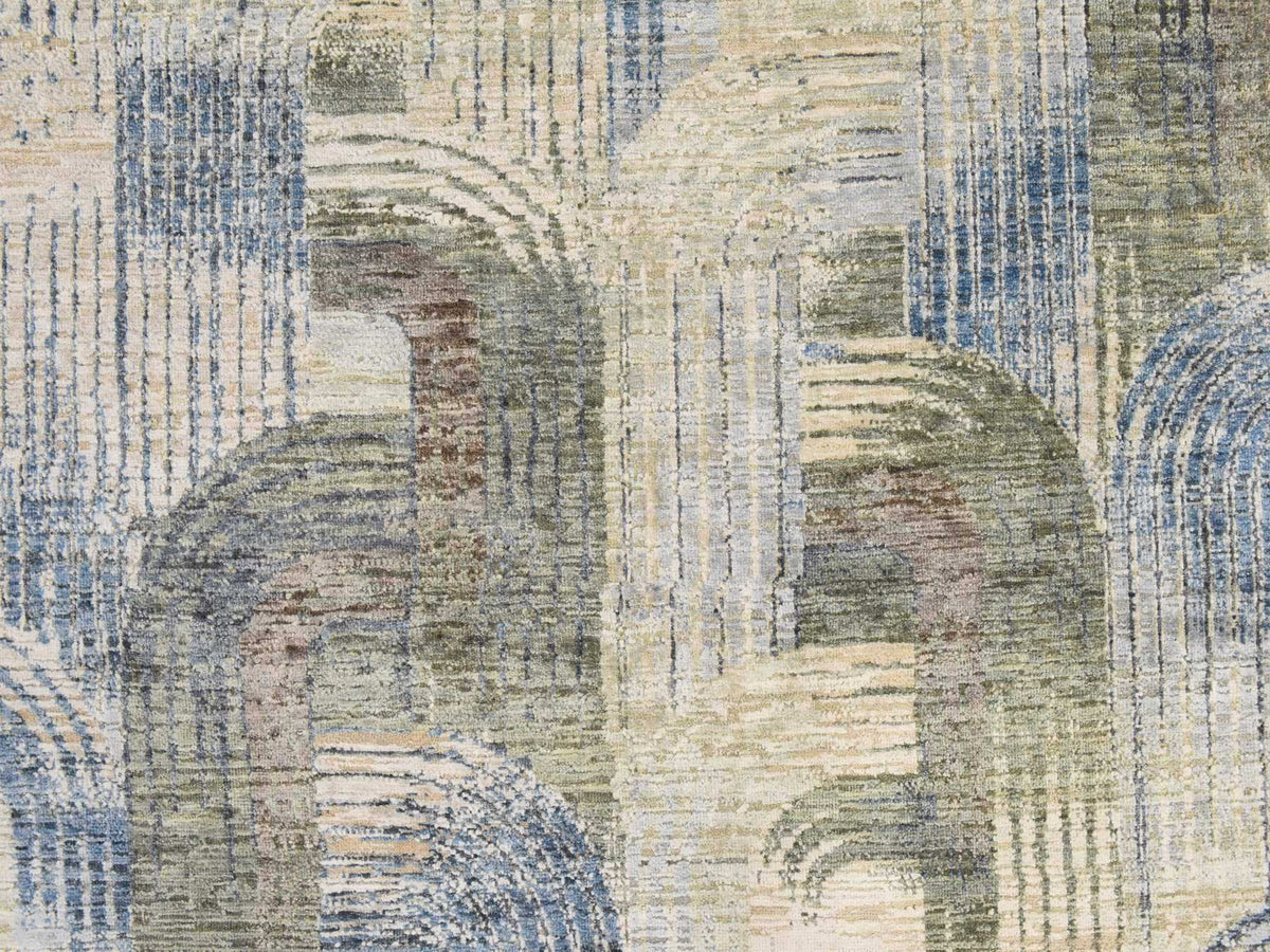 Modern / Contemporary hand-knotted wool/silk rug in Beige, 8' x 8', SKU O078847 (view 4)
