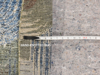 Modern / Contemporary hand-knotted wool/silk rug in Beige, 8' x 8', SKU O078847 (view 6)