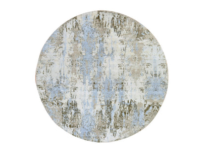 Modern / Contemporary hand-knotted wool/silk rug in Ivory, 8'1" x 8'1", SKU O078854