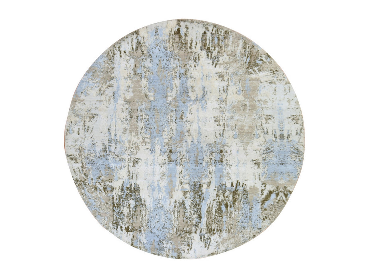 Modern / Contemporary hand-knotted wool/silk rug in Ivory, 8'1" x 8'1", SKU O078854