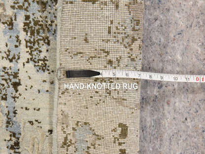 Modern / Contemporary hand-knotted wool/silk rug in Ivory, 8'1" x 8'1", SKU O078854 (view 6)
