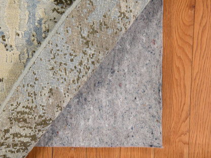 Modern / Contemporary hand-knotted wool/silk rug in Ivory, 8'1" x 8'1", SKU O078854 (view 7)