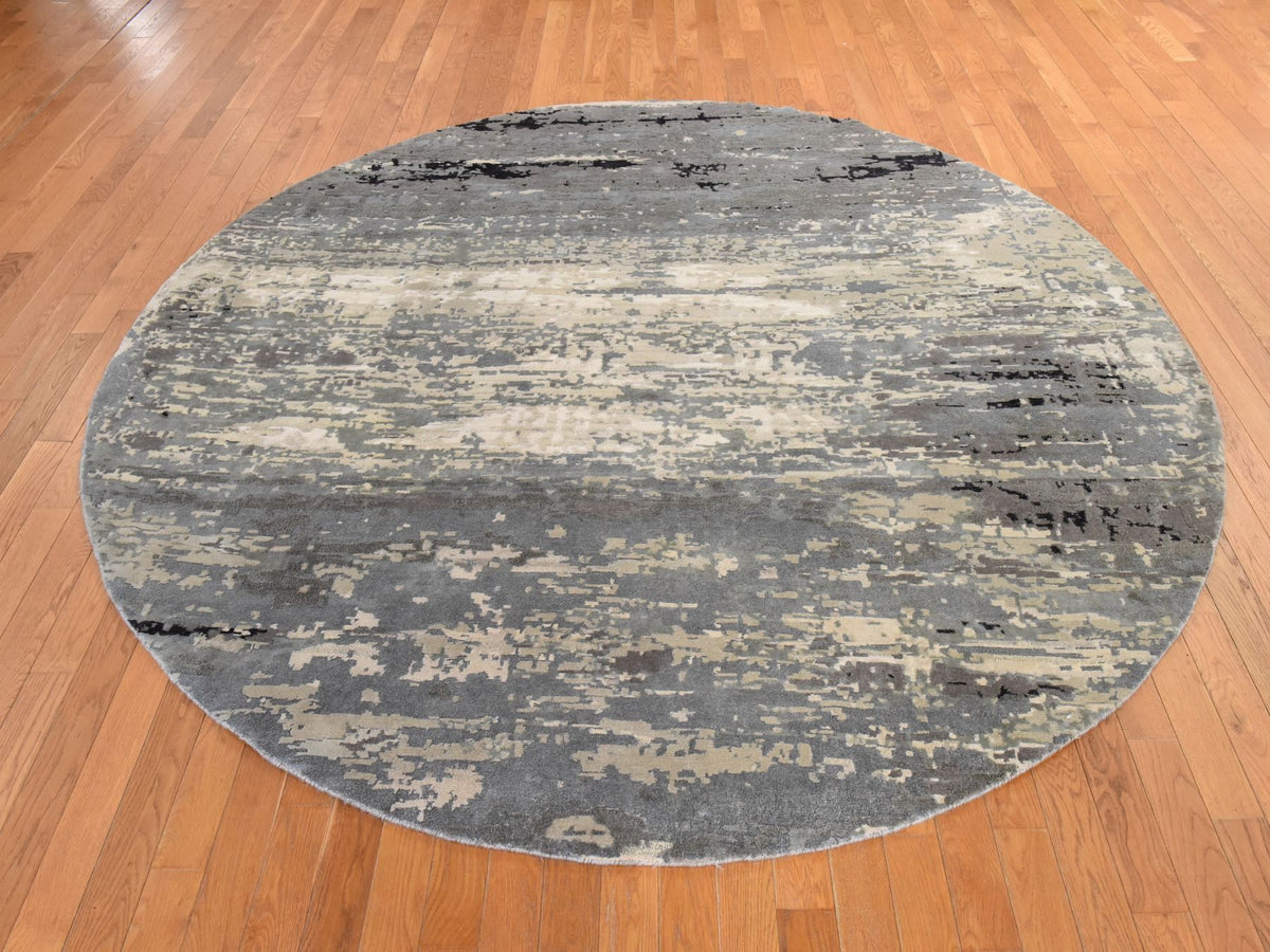 Modern / Contemporary hand-knotted wool/silk rug in Gray, 8'3" x 8'3", SKU O078856 (view 2)